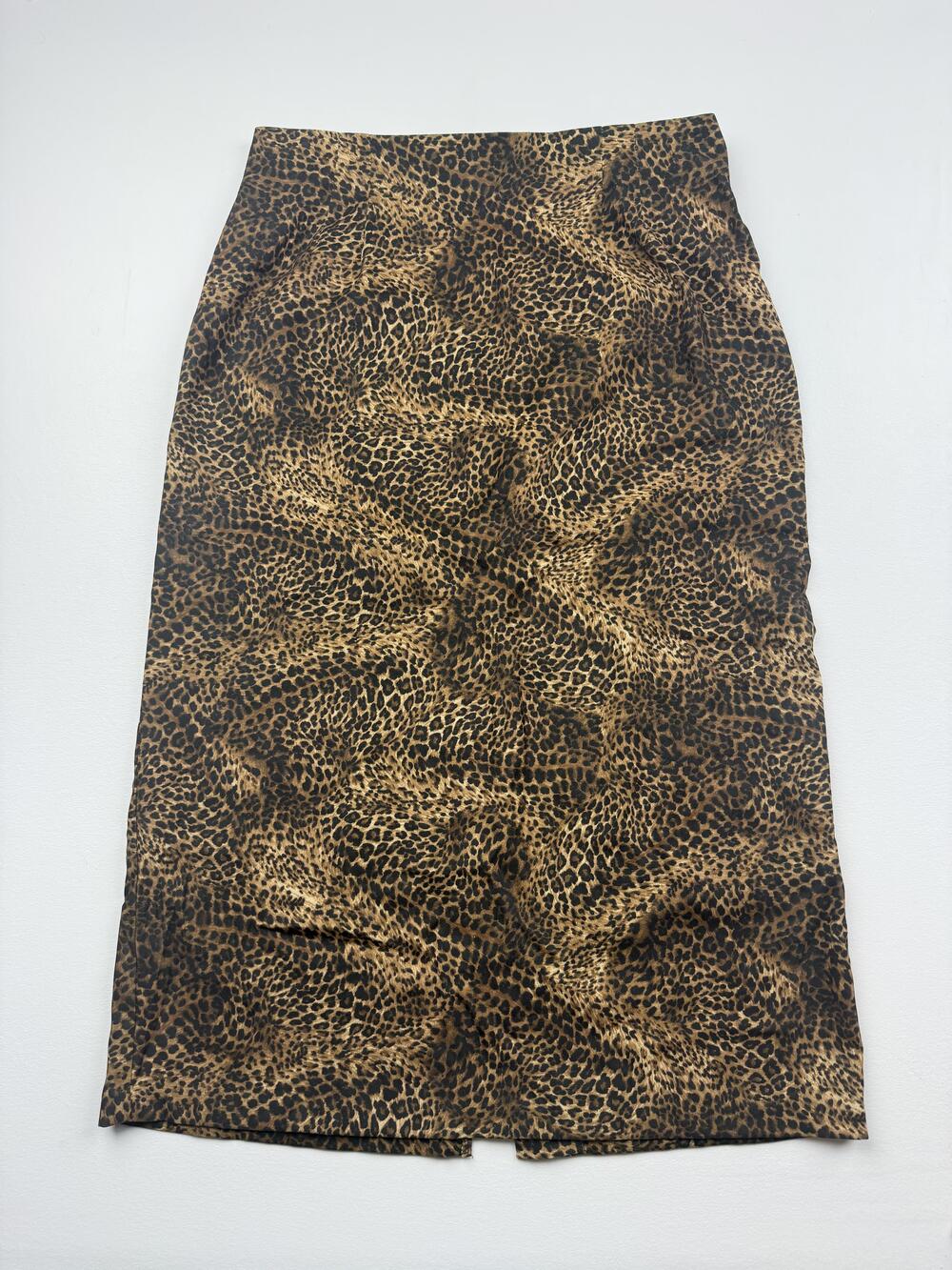 Vintage Briggs New York Skirt Womens 16W Brown Leopard Print Pencil Midi Lined